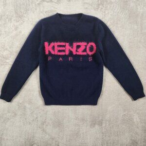 Kenzo Paris Wool Knit Logo Sweater Blue Size S